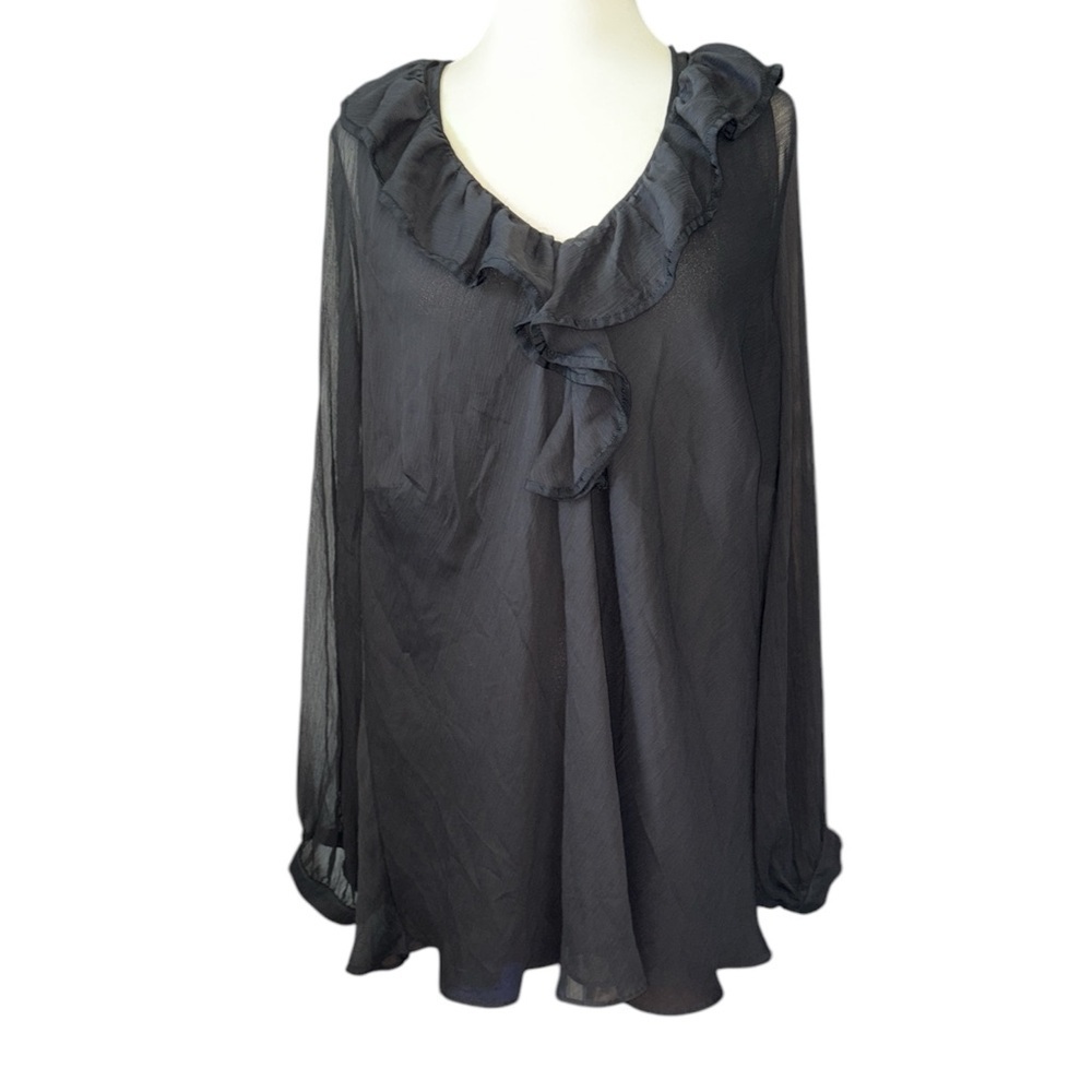 Lane Bryant blouse sheer w/tank long sheer sleeves ruffles V- neckline Sz 22/24